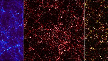 Eine simulierte Verteilung der Dunklen Materie drei Milliarden Jahre nach dem Urknall – Axionen gelten als Kandidaten für die Dunkle Materie.