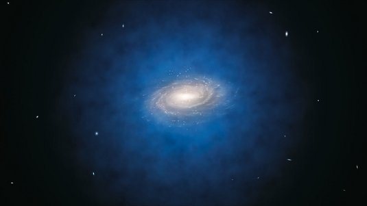 Künstlerische Darstellung der Dunklen Materie um eine Spiralgalaxie