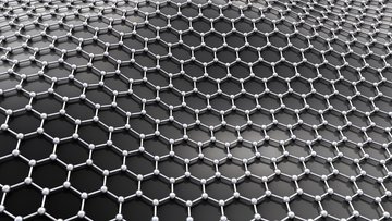 Graphen besteht Kohlenstoffatomen, die als kleine Kugel dargestellt sind. Im Winkel von 120 Grad ist jedes Kohelnstoffatom von drei weiteren umgeben.