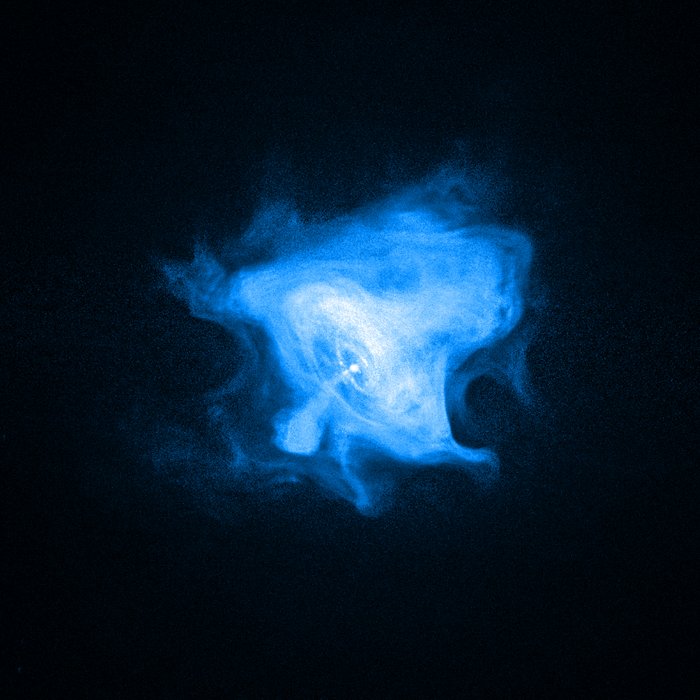 Neutronenstern im Krebsnebel Diffuse Gaswolken vor dunklem Hintergrund.