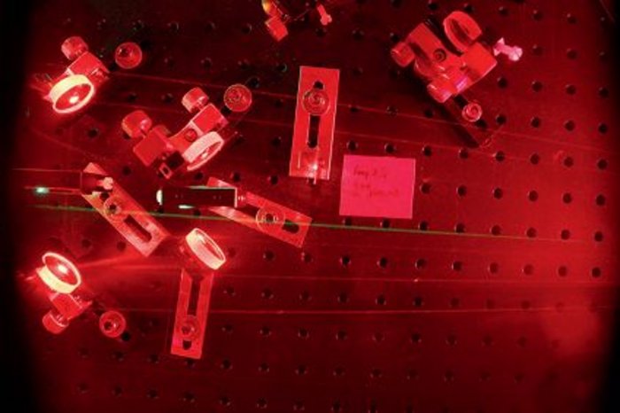 Optischer Aufbau Optischer Aufbau mit Spiegeln um das Laserlicht zu leiten.
