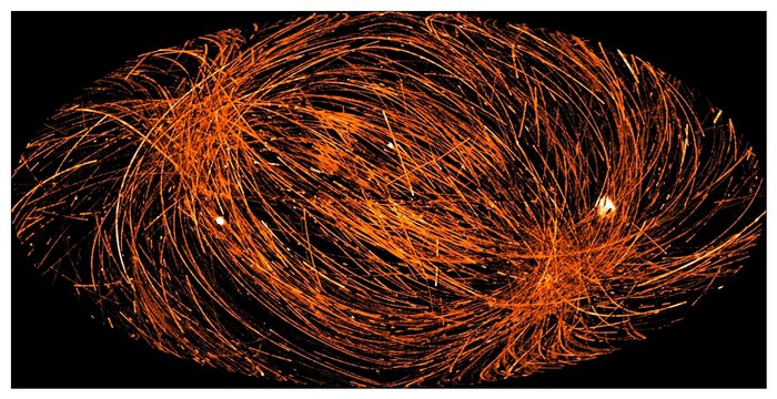 Schwenkbewegungen von XMM-Newton Dunkler Hintergrund, davor ein Netzwerk aus hellen Fäden, die an ein Garnknäuel erinnern.