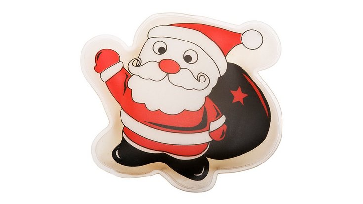 Das Bild zeigt einen Handwärmer in Form eines Weihnachtsmanns. 