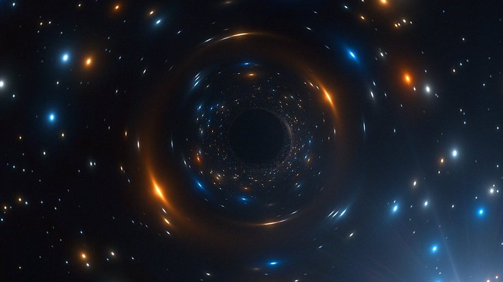 Das Bild zeigt viele Sterne. In der Mitte befindet sich eine kreisrunde, leere Fläche.