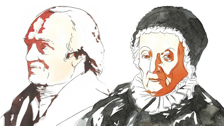 Gezeichnete Porträts von Wilhelm und Caroline Herschel