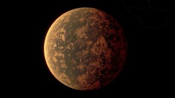 Rötlicher Planet mit Kratern ohne Atmosphäre