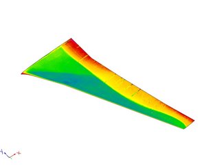 Grafik: Oberfläche einer Tragfläche, auf der unterschiedliche Druckzonen mit unterschiedlichen Farben markiert sind