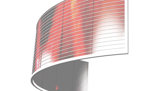 Grafik einer roten, gekrümmten Solarzelle