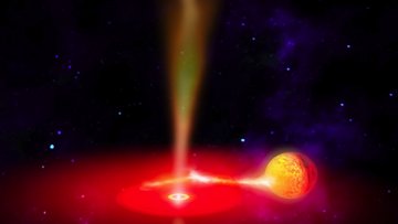 Illustration eines Schwarzen Lochs, das Materie von einem Stern abzieht