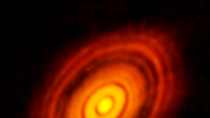 Sichtbar sind eine Reihe konzentrischer heller Ringe, die von dunklen Lücken getrennt werden.