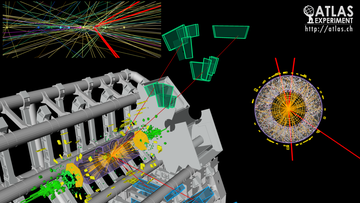 grafische Darstellung des Detektors mit Teilchenspuren