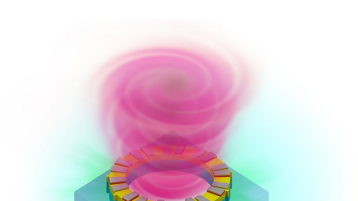 Illustration des rosa dargestellten Lichtwirbels über einer Ringstruktur.