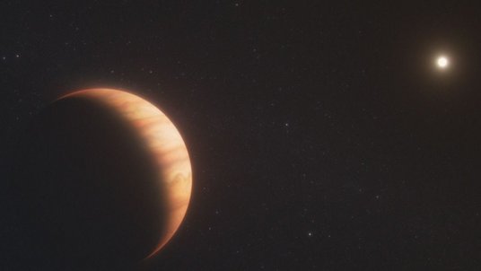 Ein Planet im All, im Hintegrund befindet sich als leuchtender Punkt ein Stern