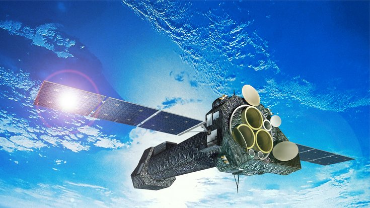 Das Röntgenteleskop XMM-Newton im Weltall, Bildquelle: ESA; Lizenz: gemäß den Bedingungen der Quelle Satellit schwebt vor der Erde