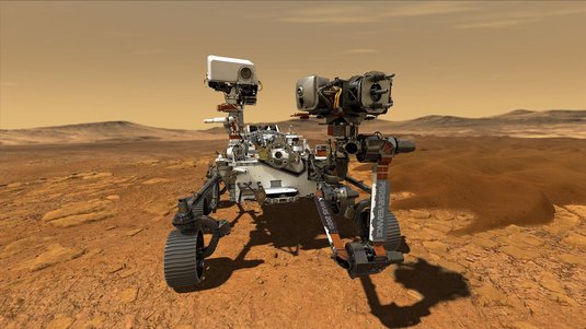 Ein Rover auf einer felsigen Planetenoberfläche