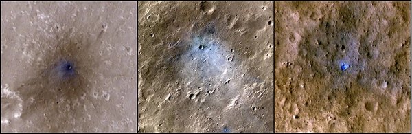 Drei Fotos von unterschiedlichen Meteoritenkratern