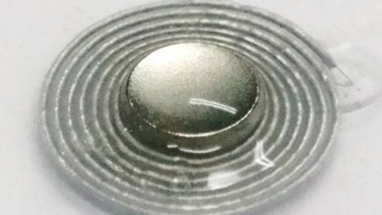 Frontal- und Schrägansicht von einem kreisförmigen Objekt, das innen eine dotterartig glatte Fläche hat und nach außen rillenartige Linien zeigt.