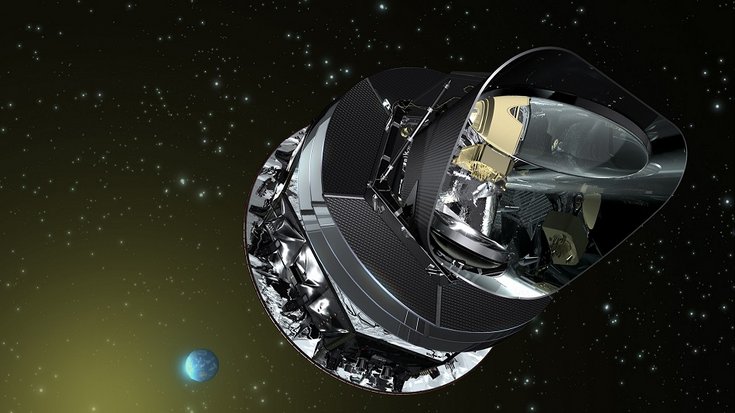 Künstlerische Darstellung des Planck-Observatoriums im Weltall
