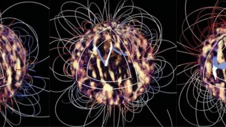 Drei Bilder des komplexen Magnetfelds eines Stern