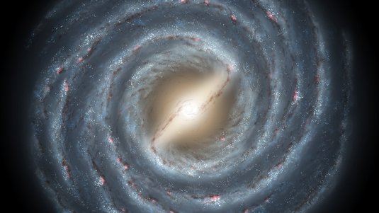 Zeichnung einer Spiralgalaxie von oben.
