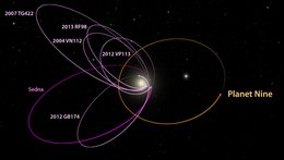 Ein leuchtender Punkt in der Mitte des Bildes ist von sechs Ringen in eine Richtung und einem Ring in die andere umgeben.