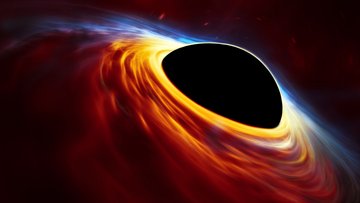 Leuchtender Wirbel im All um eine schwarze Kugel in seinem Inneren