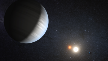 Zwei Planeten vor zwei Sternen, künstlerische Darstellung