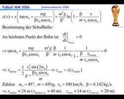 Formeln: Herleitung der Koordinaten des Scheitelpunkts bei einer Ballflugbahn mit Stokes-Reibung