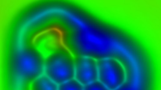 Unter dem Mikroskop werden sowohl Atome eines Kohlenstoffmoleküls als auch die in Sechsecken angeordneten Bindungen mit variabler Elektronendichte mit bisher unerreichter Genauigkeit sichtbar.