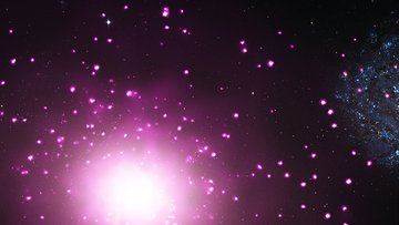 Aufnahme einer hellen, violett leuchtenden Galaxie