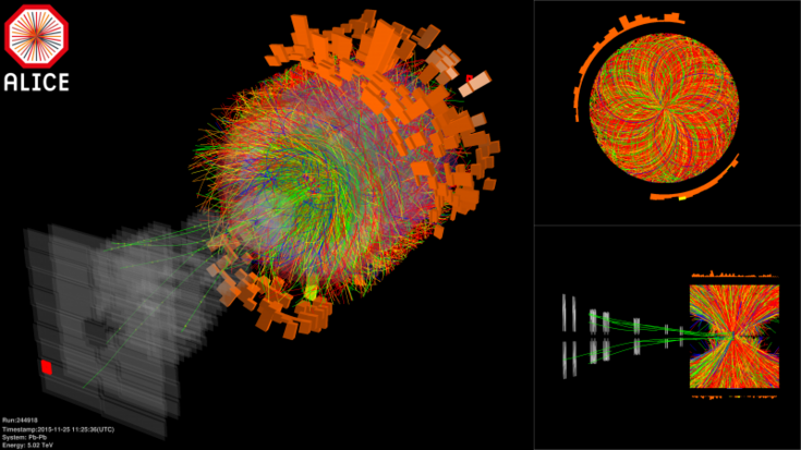 Teilchenspuren im ALICE-Detektor; Bild: CERN Teilchenspuren