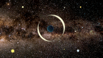 Ein Stern ist ringförmig um einen Planeten herum verzerrt.