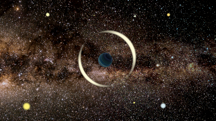 Ein Stern ist ringförmig um einen Planeten herum verzerrt.