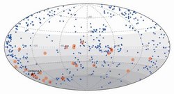Himmelskarte mit den Quellen der hochenergetischen kosmischen Strahlung