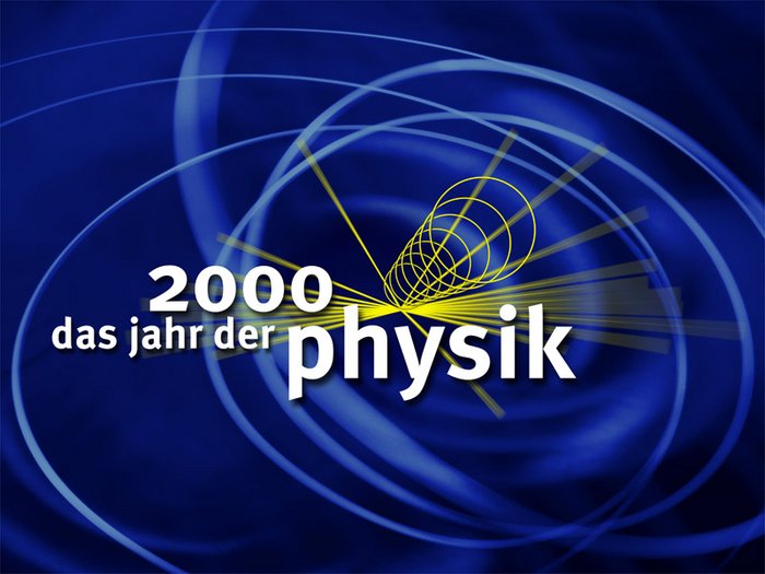 Jahr der Physik Logo des Jahrs der Physik mit angedeuteten Straheln auf dunkelblauem Hintergrund