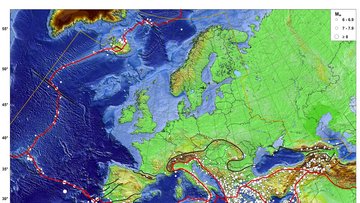 Karte mit Erdbebenereignissen in Europa