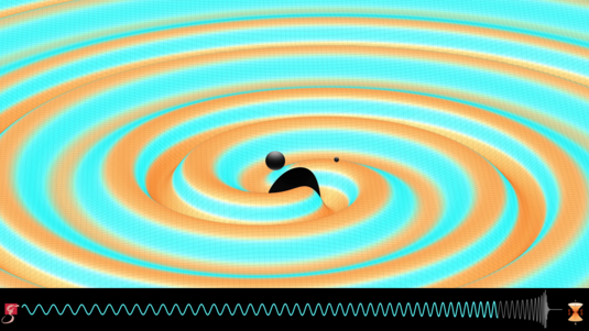 Numerische Simulation der beiden verschmelzenden Schwarzen Löcher,  deren Gravitationswellensignal die LIGO-Detektoren am 26. Dezember 2015 auffingen.