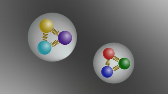 Auf der Grafik sind zwei Kreise vor dunklem Hintergrund abgebildet. In den beiden Kreisen sind drei kleinere Kreise zu erkennen, verbunden durch Zickzacklinien.