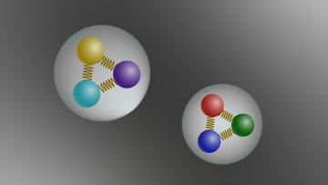Auf der Grafik sind zwei Kreise vor dunklem Hintergrund abgebildet. In den beiden Kreisen sind drei kleinere Kreise zu erkennen, verbunden durch Zickzacklinien.