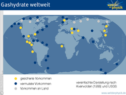 Weltkarte mit Punkten, die große Lagerstätten kennzeichnen