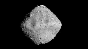 Schwarz-Weiß-Aufnahme des Asteroiden Ryugu