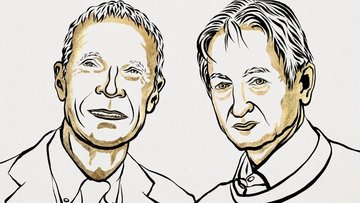 Die Illustration zeigt die beiden Forscher, die den mit dem Nobelpreis für Physik im Jahr 2024 ausgezeichnet wurden.