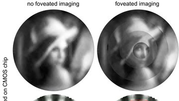 Das Bild einer Frau ist links zu sehen und mehr oder weniger durchgehend verschwommen. Im rechten Bild hingegen wird es zum Zentrum hin schärfer.