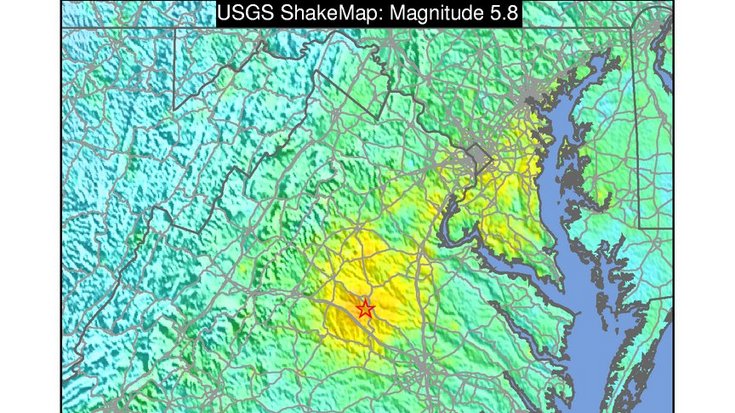Erdbeben in Virginia 2011, Quelle: USGS Erdbebenkarte