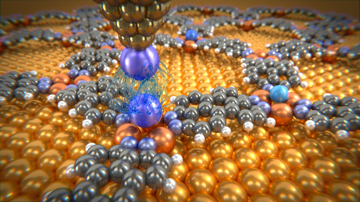 Mithilfe eines Rasterkraftmikroskop mit einem einzelnen Xenonatom an der Spitze werden Van-der-Waals-Wechselwirkungen gemessen.