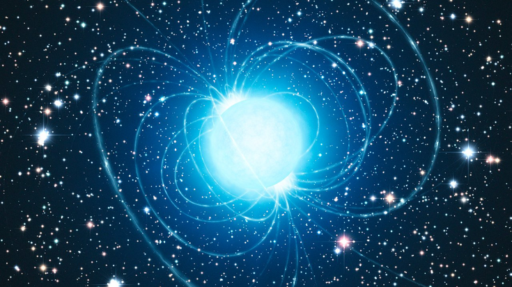 Weiß leuchtender Stern mit Magnetfeldlinien