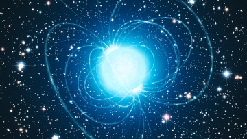 Weiß leuchtender Stern mit Magnetfeldlinien