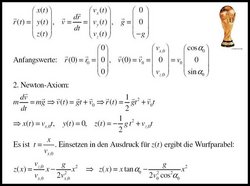 Verschiedene Formeln, mit denen die Parabelform der Flugbahn ohne Luftwiderstand hergeleitet werden kann.